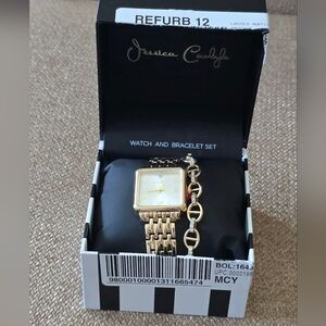 Macy's Gold Watch and Bracelet Set New